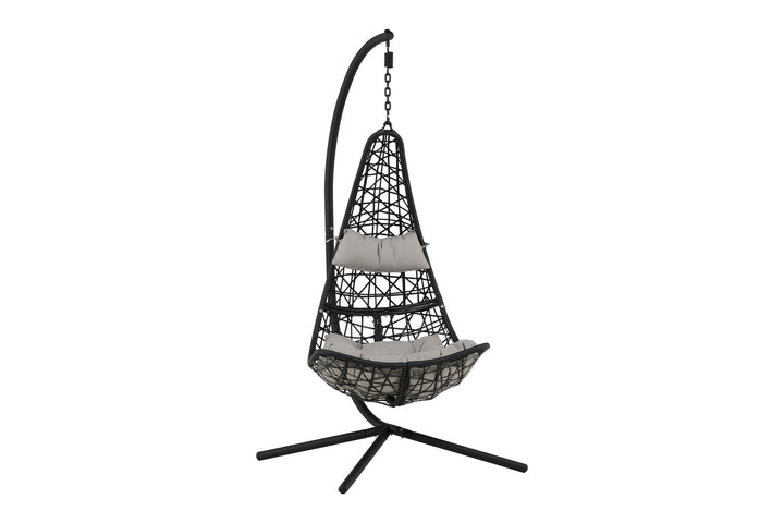 Venture Home Edinburgh Hanging chair - Black frame/black wicker/grey cushion