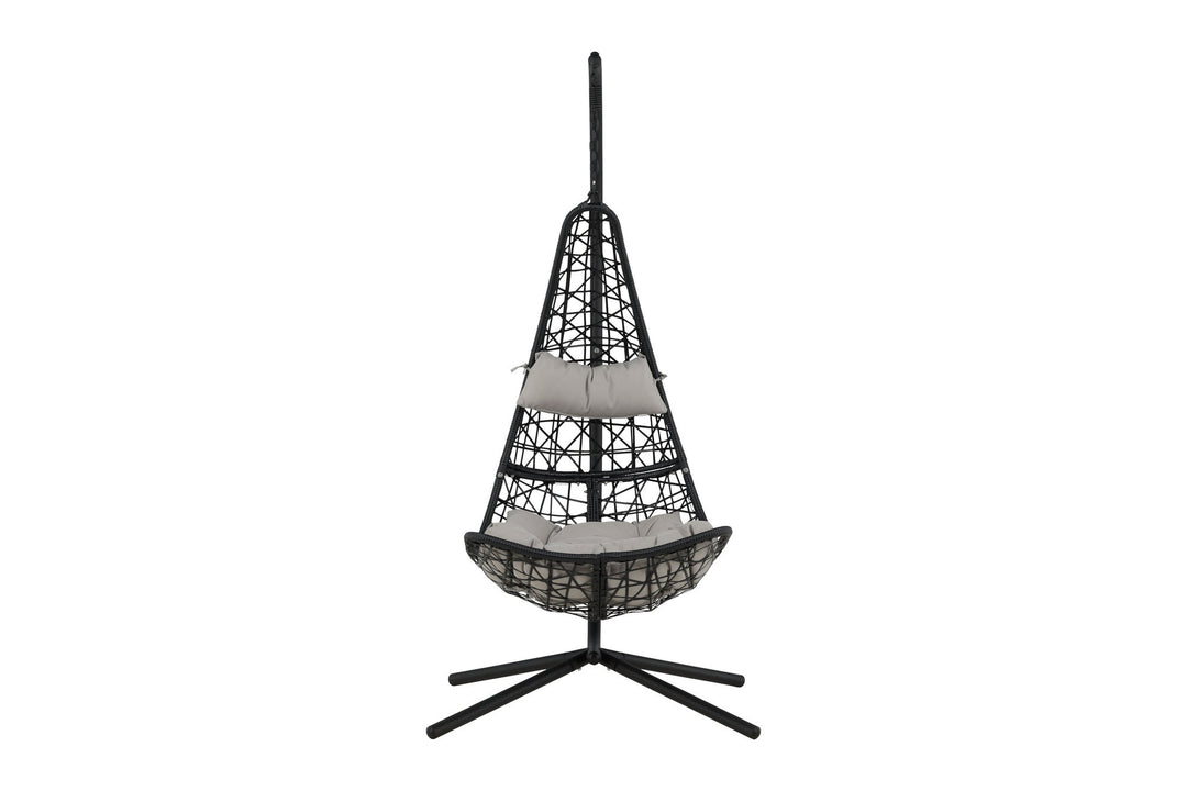 Venture Home Edinburgh Hanging chair - Black frame/black wicker/grey cushion