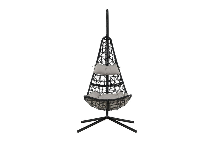 Venture Home Edinburgh Hanging chair - Black frame/black wicker/grey cushion