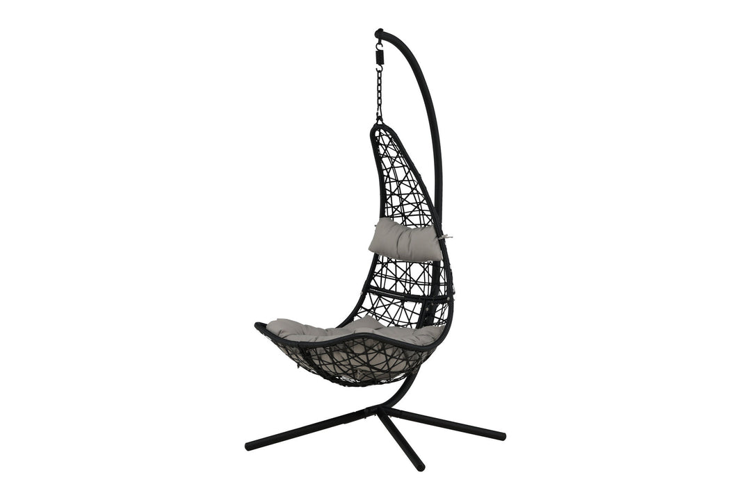 Venture Home Edinburgh Hanging chair - Black frame/black wicker/grey cushion