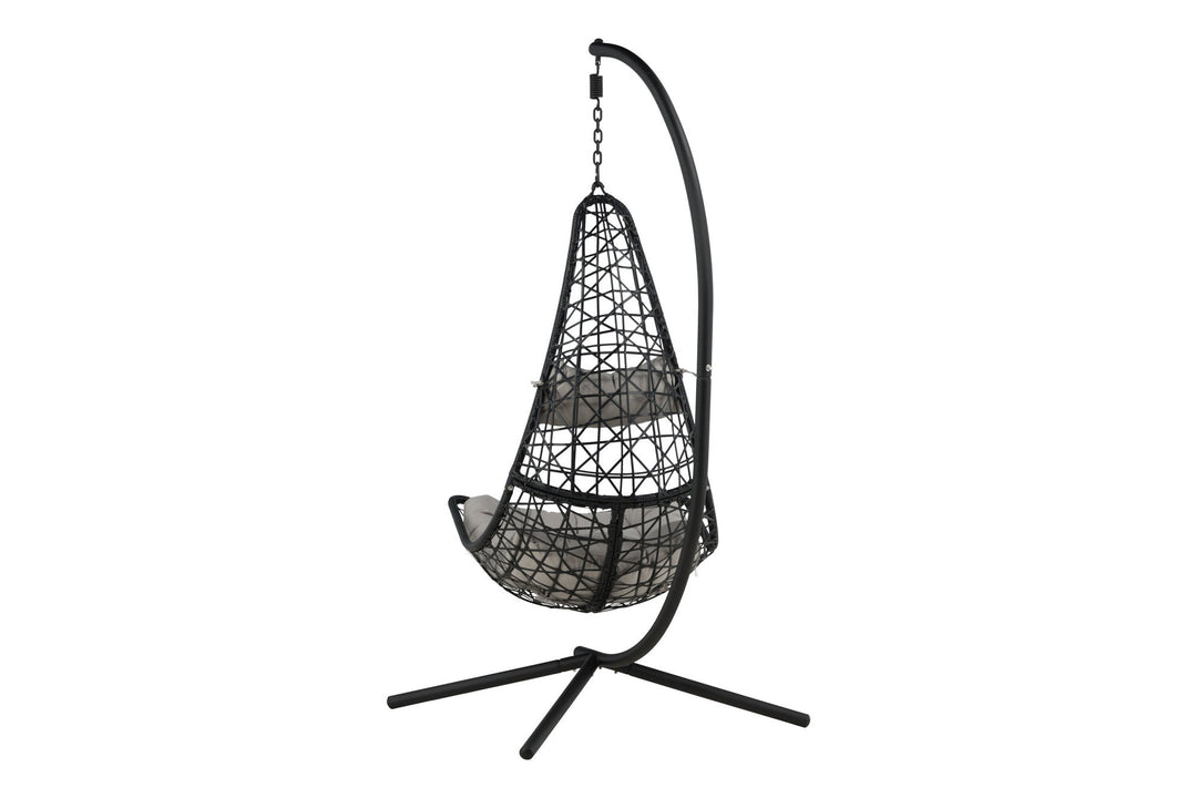 Venture Home Edinburgh Hanging chair - Black frame/black wicker/grey cushion