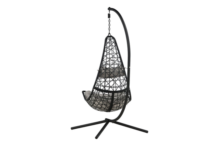 Venture Home Edinburgh Hanging chair - Black frame/black wicker/grey cushion