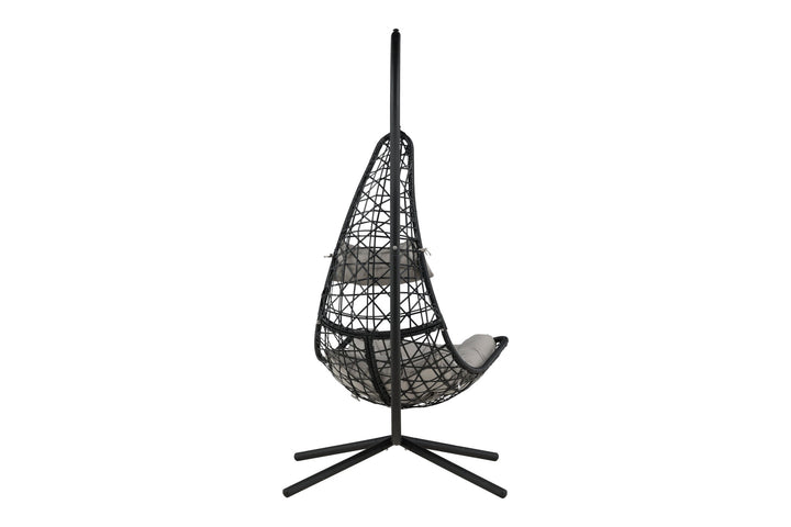 Venture Home Edinburgh Hanging chair - Black frame/black wicker/grey cushion