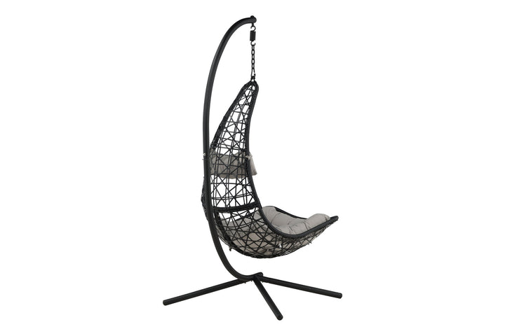 Venture Home Edinburgh Hanging chair - Black frame/black wicker/grey cushion