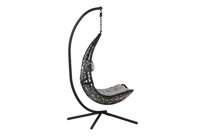 Venture Home Edinburgh Hanging chair - Black frame/black wicker/grey cushion
