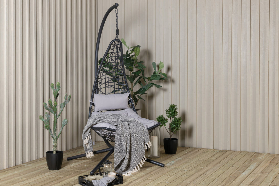 Venture Home Edinburgh Hanging chair - Black frame/black wicker/grey cushion