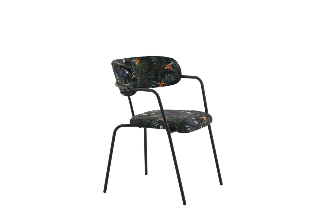 Venture Home Arrow Armchair 2-pack - Black Legs - Black Flower Printed Fabric