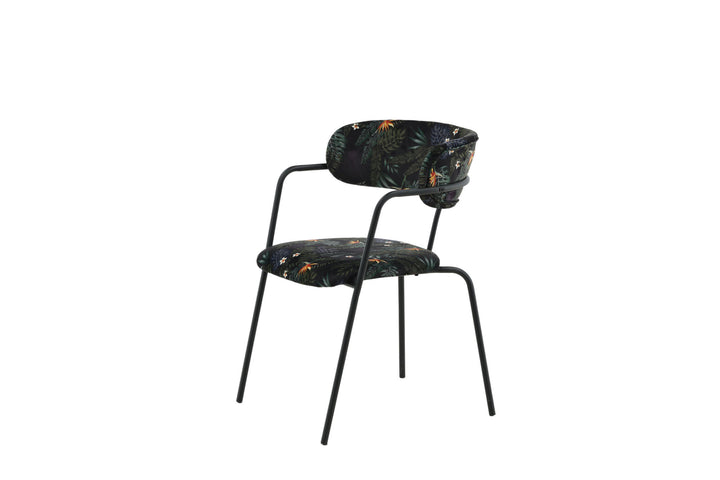 Venture Home Arrow Armchair 2-pack - Black Legs - Black Flower Printed Fabric