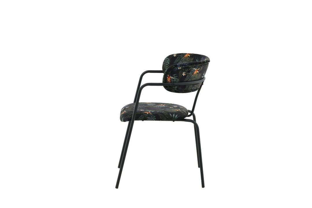 Venture Home Arrow Armchair 2-pack - Black Legs - Black Flower Printed Fabric