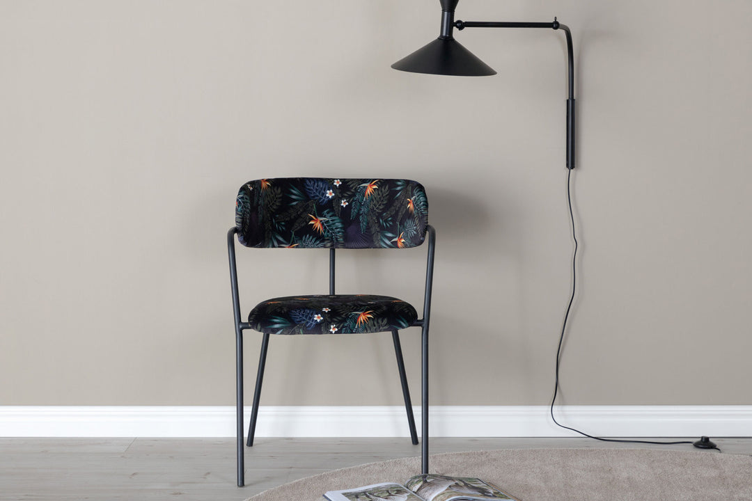 Venture Home Arrow Armchair 2-pack - Black Legs - Black Flower Printed Fabric