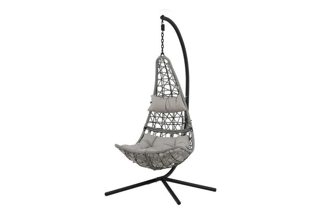 Venture Home Edinburgh Hanging chair - Black frame/grey wicker/grey cushion