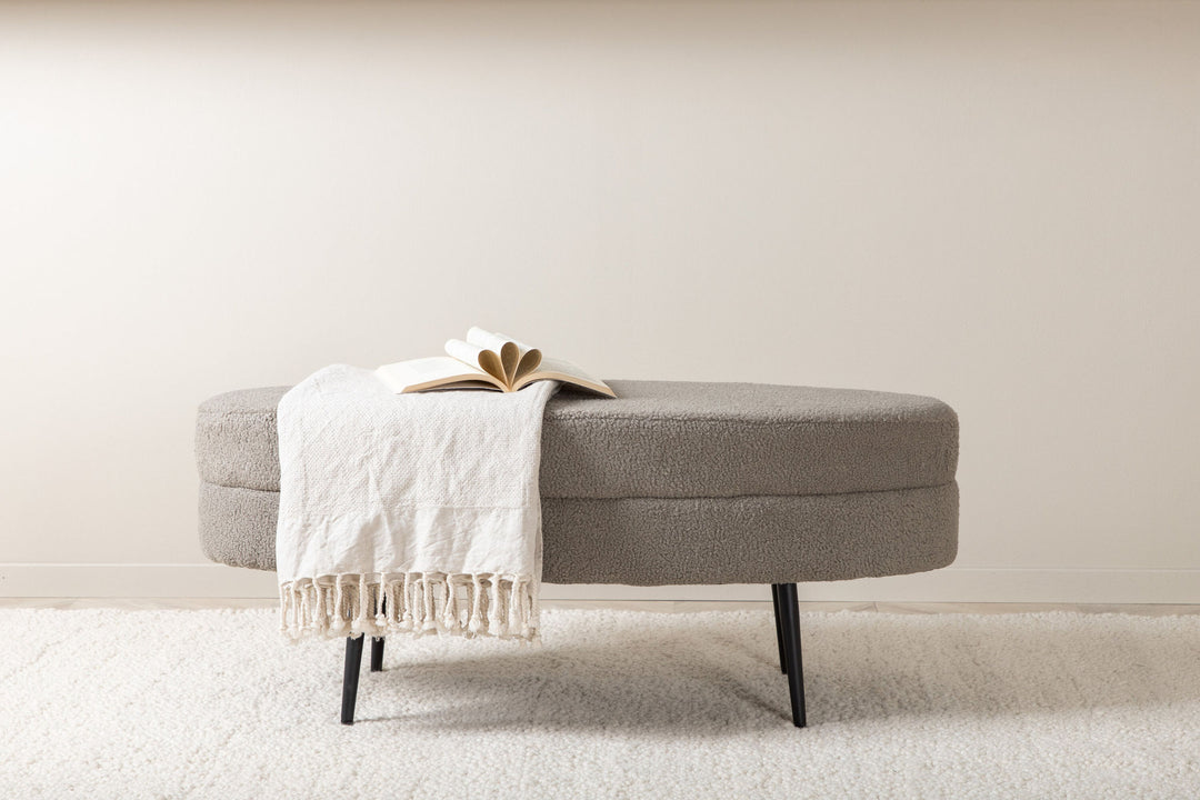 Venture Home Otto Pouf - Black / Greige Teddy