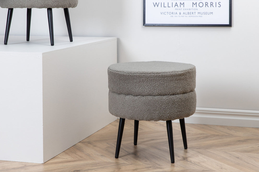 Venture Home Pot Pouf - Black / Greige Teddy