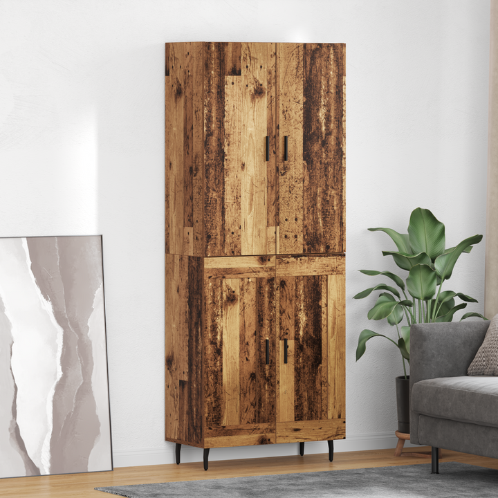 Highboard 2 pcs Gammelt træ Ingeniørtræ og glas
