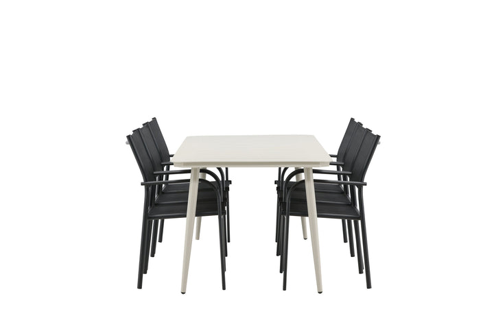 Venture Home Lina Dining Table - Beige - 200*90 _1+ Santorini Arm Chair (Stackable) - Black alu / Black Textilene _6