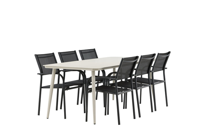 Venture Home Lina Dining Table - Beige - 200*90 _1+ Santorini Arm Chair (Stackable) - Black alu / Black Textilene _6