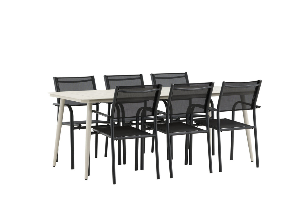 Venture Home Lina Dining Table - Beige - 200*90 _1+ Santorini Arm Chair (Stackable) - Black alu / Black Textilene _6