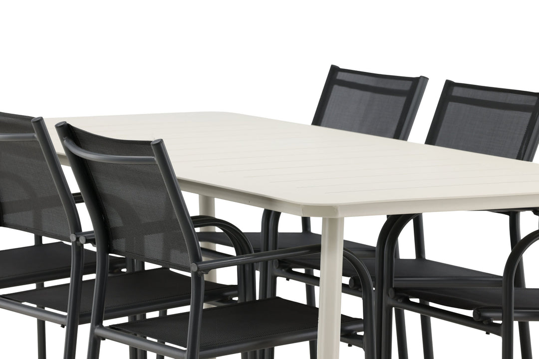 Venture Home Lina Dining Table - Beige - 200*90 _1+ Santorini Arm Chair (Stackable) - Black alu / Black Textilene _6