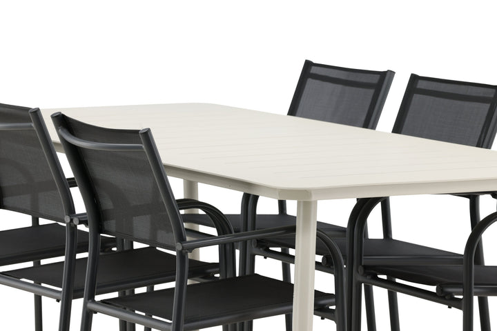 Venture Home Lina Dining Table - Beige - 200*90 _1+ Santorini Arm Chair (Stackable) - Black alu / Black Textilene _6
