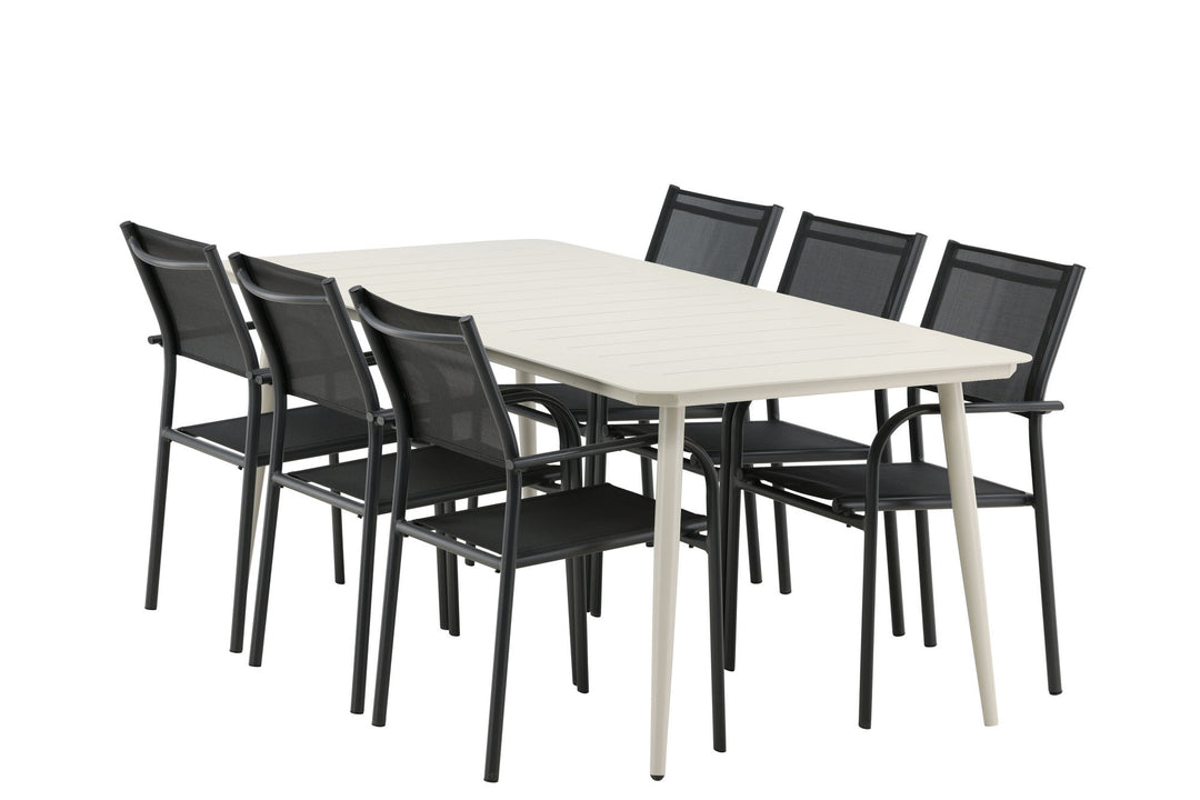 Venture Home Lina Dining Table - Beige - 200*90 _1+ Santorini Arm Chair (Stackable) - Black alu / Black Textilene _6