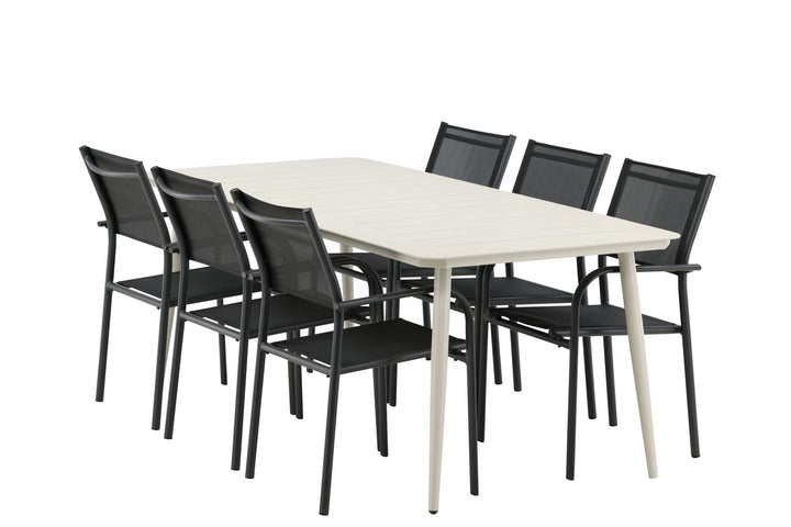 Venture Home Lina Dining Table - Beige - 200*90 _1+ Santorini Arm Chair (Stackable) - Black alu / Black Textilene _6