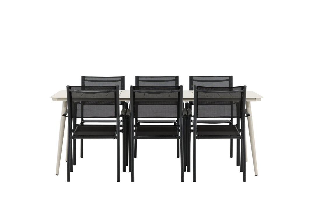 Venture Home Lina Dining Table - Beige - 200*90 _1+ Santorini Arm Chair (Stackable) - Black alu / Black Textilene _6