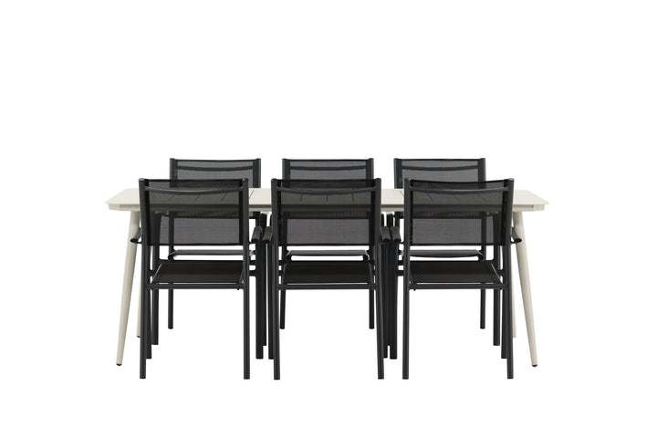 Venture Home Lina Dining Table - Beige - 200*90 _1+ Santorini Arm Chair (Stackable) - Black alu / Black Textilene _6