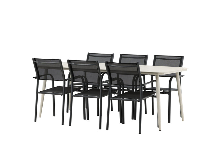 Venture Home Lina Dining Table - Beige - 200*90 _1+ Santorini Arm Chair (Stackable) - Black alu / Black Textilene _6