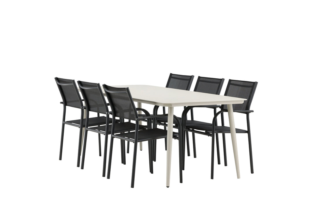Venture Home Lina Dining Table - Beige - 200*90 _1+ Santorini Arm Chair (Stackable) - Black alu / Black Textilene _6