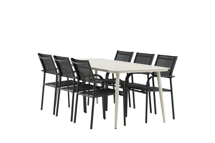 Venture Home Lina Dining Table - Beige - 200*90 _1+ Santorini Arm Chair (Stackable) - Black alu / Black Textilene _6