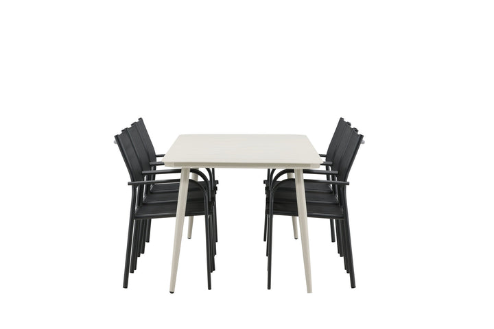Venture Home Lina Dining Table - Beige - 200*90 _1+ Santorini Arm Chair (Stackable) - Black alu / Black Textilene _6