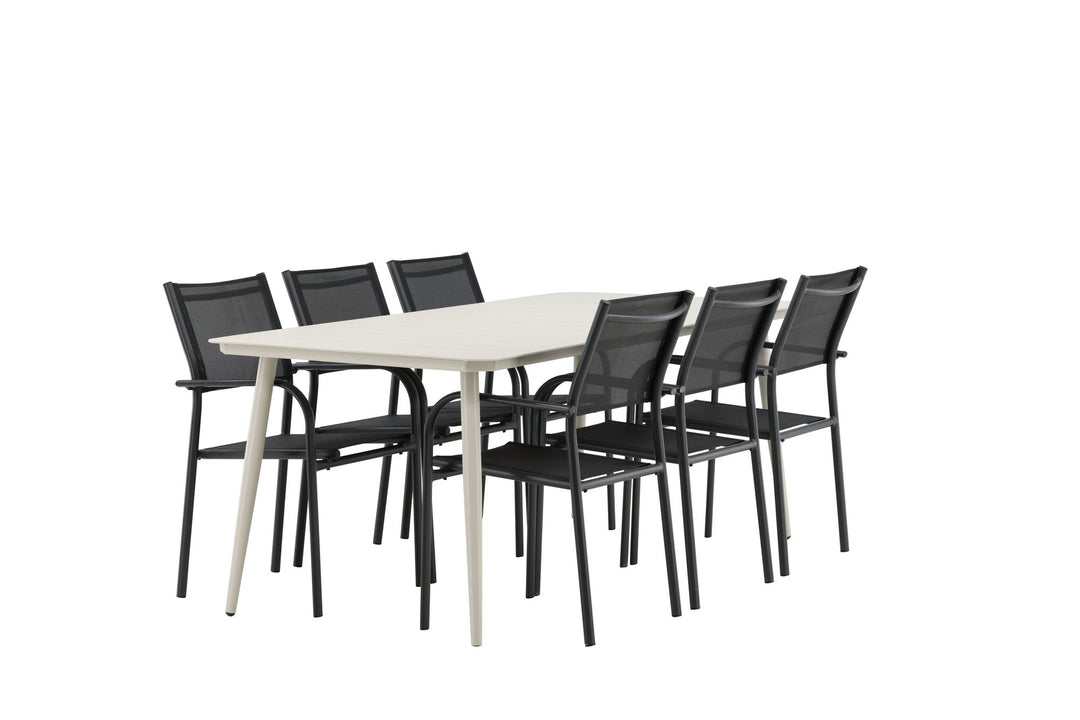 Venture Home Lina Dining Table - Beige - 200*90 _1+ Santorini Arm Chair (Stackable) - Black alu / Black Textilene _6