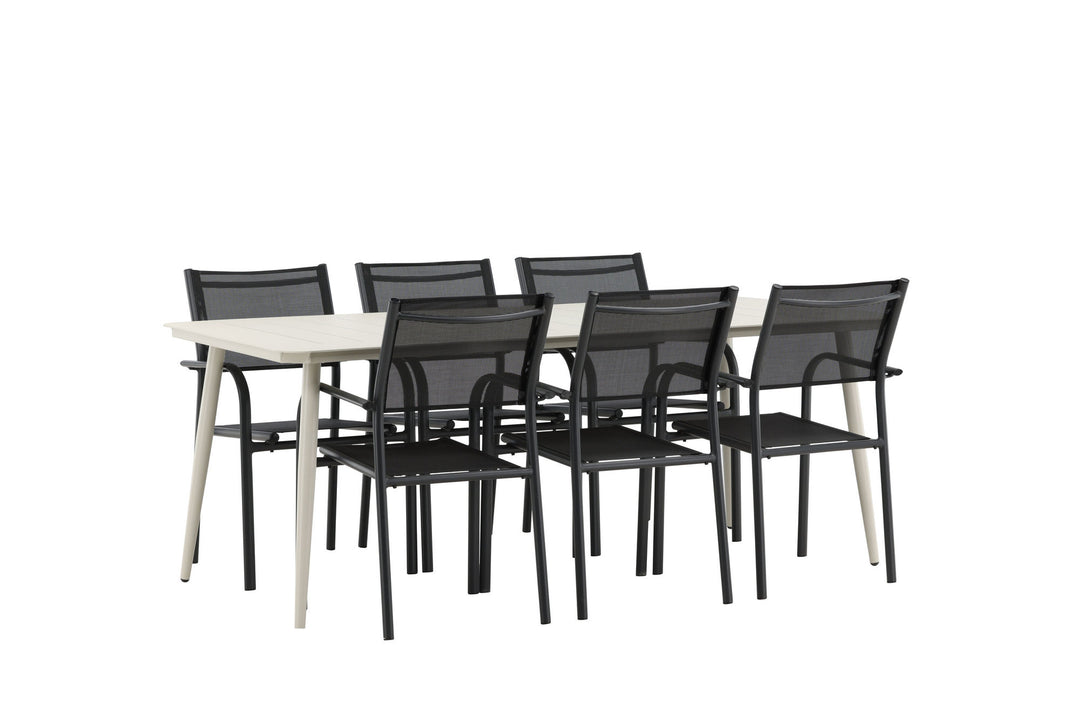 Venture Home Lina Dining Table - Beige - 200*90 _1+ Santorini Arm Chair (Stackable) - Black alu / Black Textilene _6