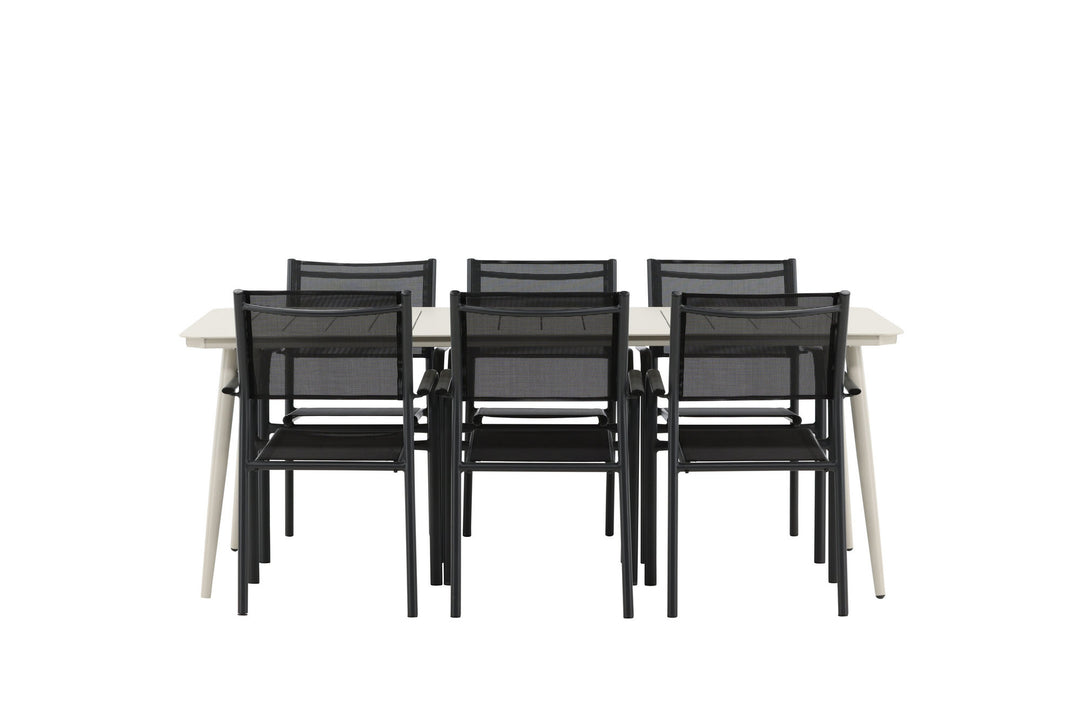 Venture Home Lina Dining Table - Beige - 200*90 _1+ Santorini Arm Chair (Stackable) - Black alu / Black Textilene _6