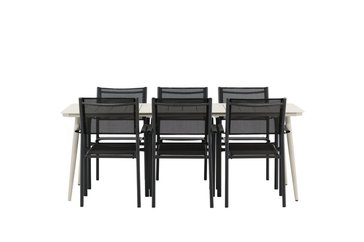 Venture Home Lina Dining Table - Beige - 200*90 _1+ Santorini Arm Chair (Stackable) - Black alu / Black Textilene _6