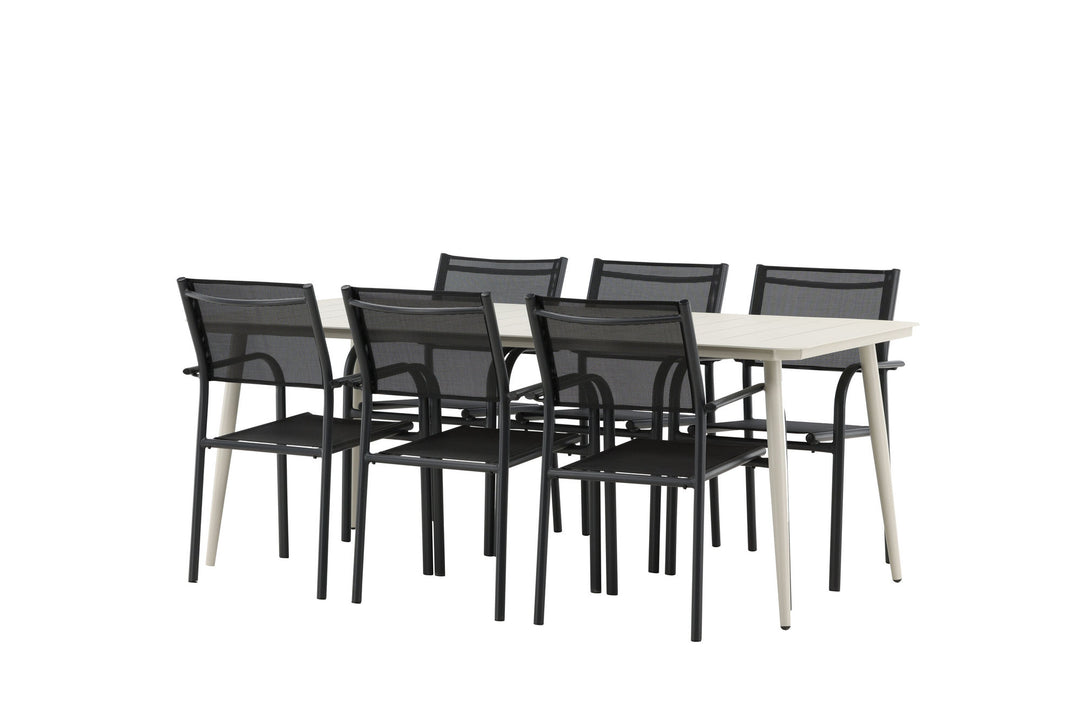 Venture Home Lina Dining Table - Beige - 200*90 _1+ Santorini Arm Chair (Stackable) - Black alu / Black Textilene _6