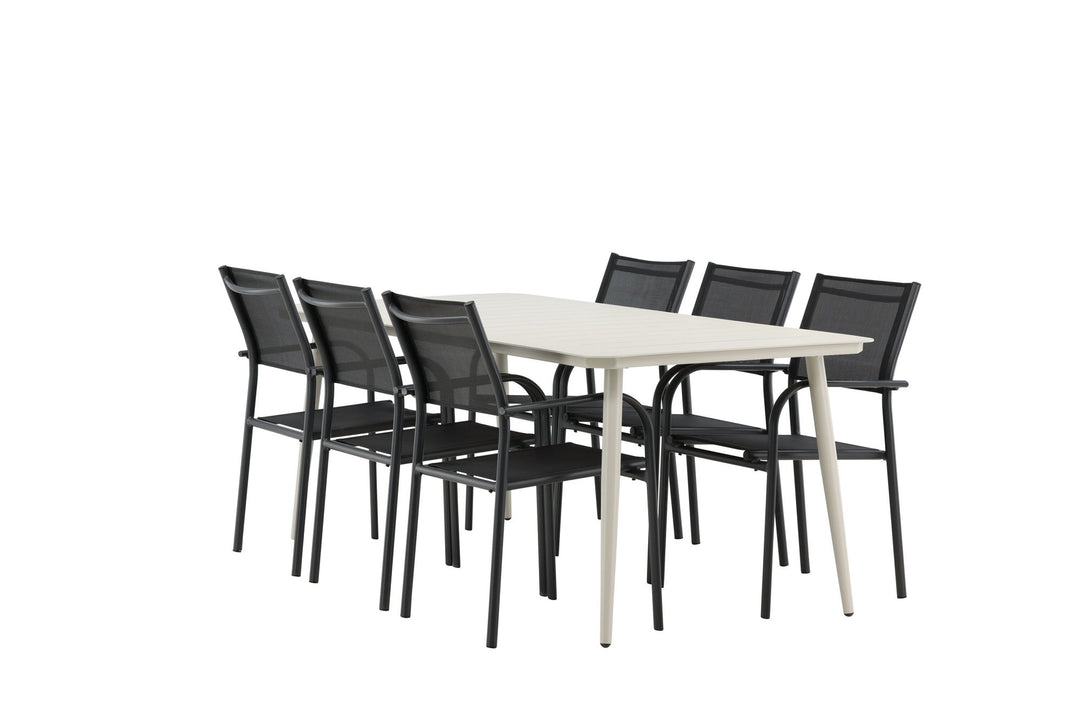 Venture Home Lina Dining Table - Beige - 200*90 _1+ Santorini Arm Chair (Stackable) - Black alu / Black Textilene _6
