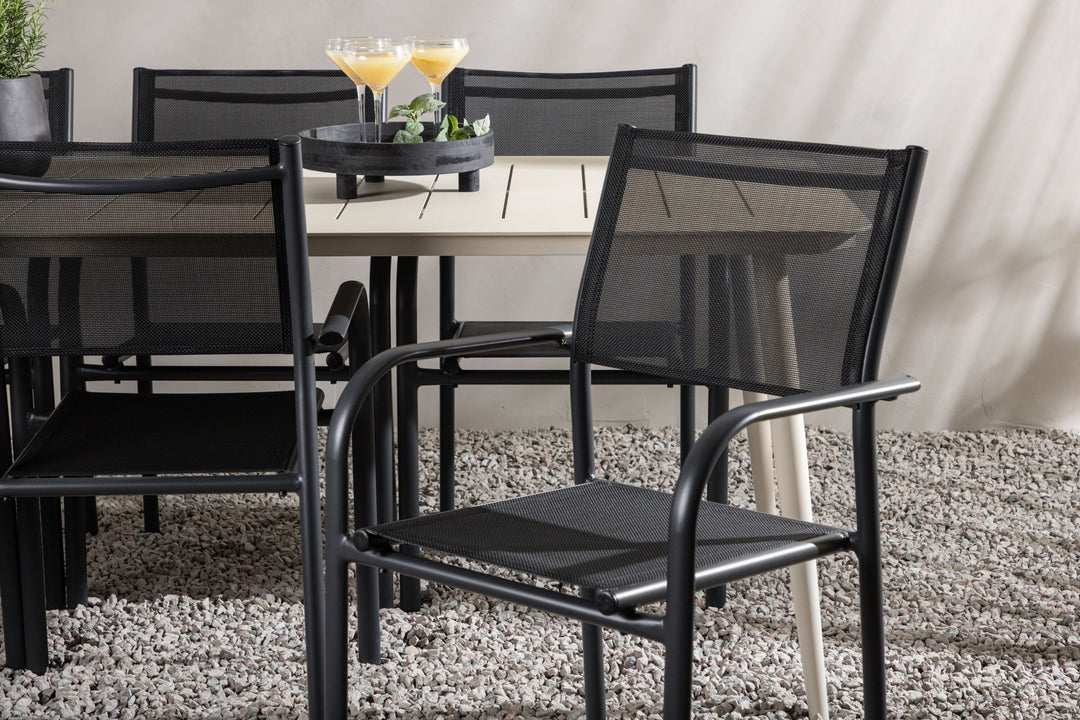 Venture Home Lina Dining Table - Beige - 200*90 _1+ Santorini Arm Chair (Stackable) - Black alu / Black Textilene _6