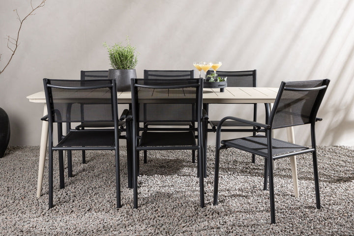 Venture Home Lina Dining Table - Beige - 200*90 _1+ Santorini Arm Chair (Stackable) - Black alu / Black Textilene _6