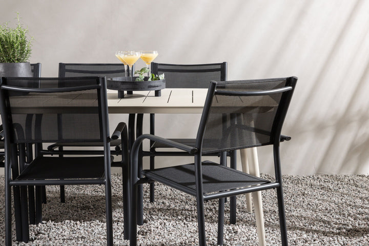 Venture Home Lina Dining Table - Beige - 200*90 _1+ Santorini Arm Chair (Stackable) - Black alu / Black Textilene _6