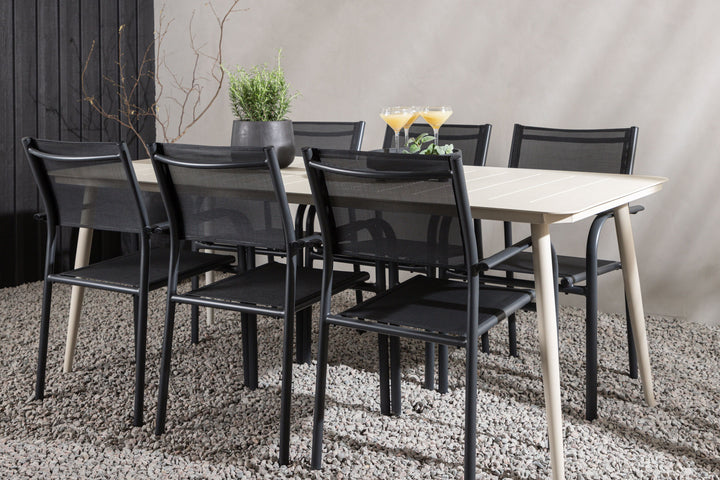 Venture Home Lina Dining Table - Beige - 200*90 _1+ Santorini Arm Chair (Stackable) - Black alu / Black Textilene _6