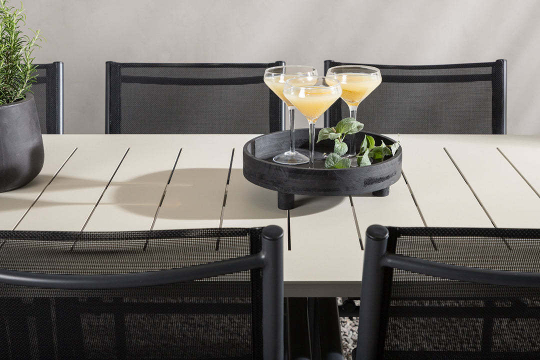 Venture Home Lina Dining Table - Beige - 200*90 _1+ Santorini Arm Chair (Stackable) - Black alu / Black Textilene _6
