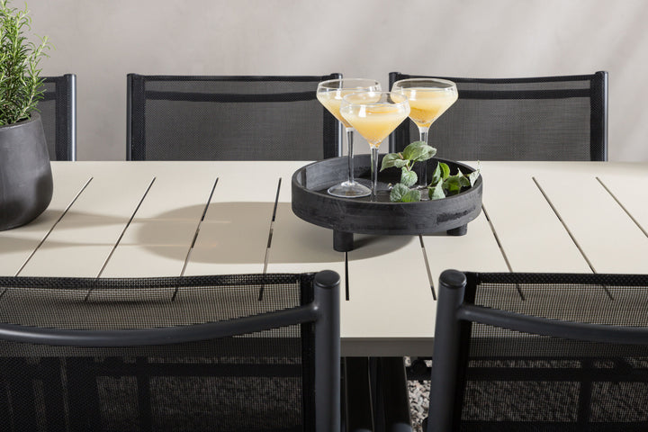 Venture Home Lina Dining Table - Beige - 200*90 _1+ Santorini Arm Chair (Stackable) - Black alu / Black Textilene _6