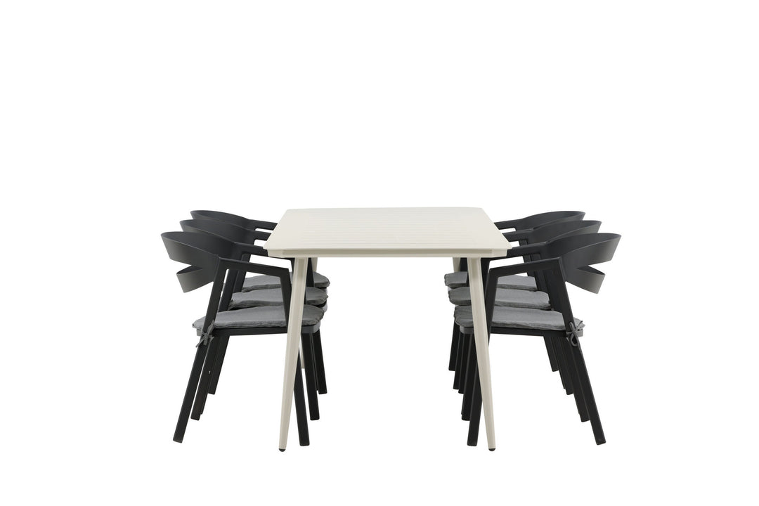 Venture Home Lina Dining Table - Beige - 200*90 _1+ Slit - Dining Chair inc Cushion- Black /Grey - Aluminium - _6