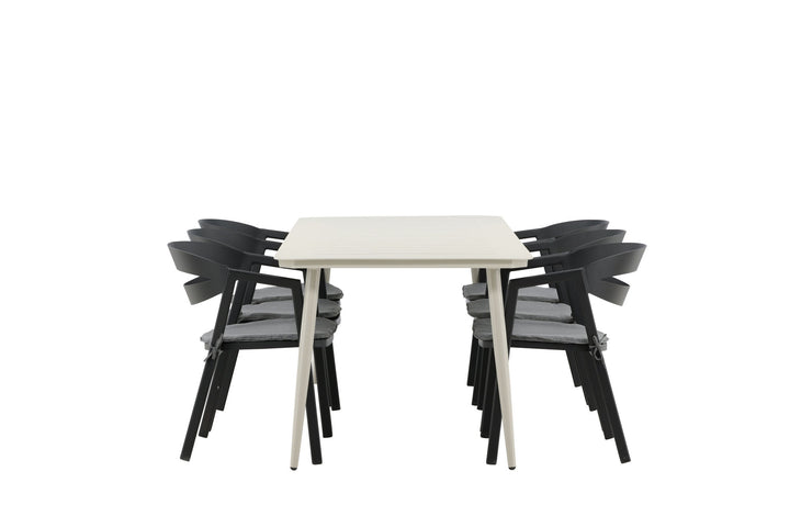 Venture Home Lina Dining Table - Beige - 200*90 _1+ Slit - Dining Chair inc Cushion- Black /Grey - Aluminium - _6