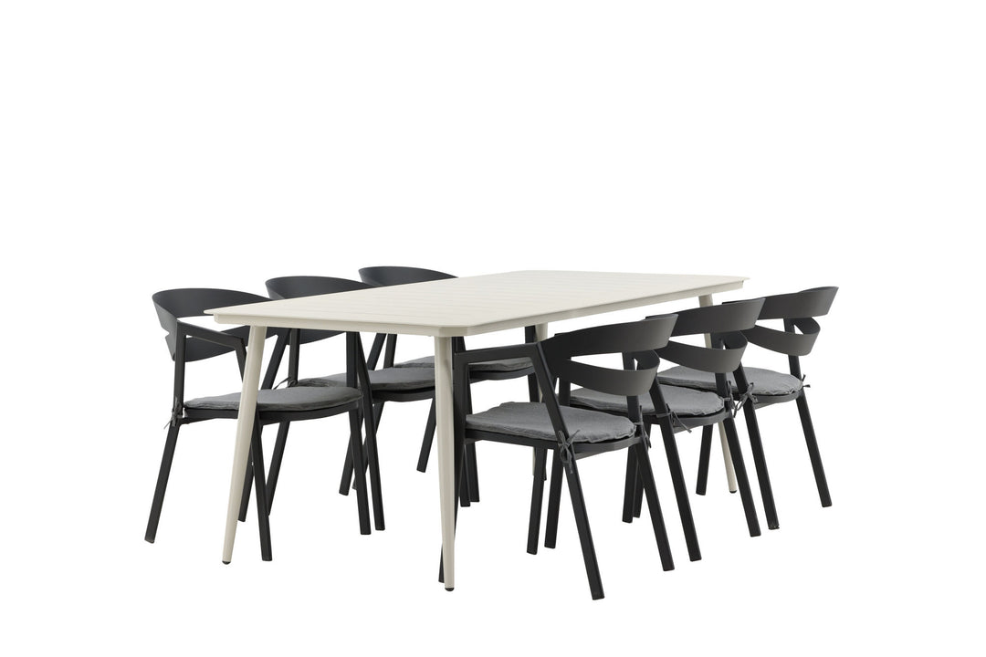 Venture Home Lina Dining Table - Beige - 200*90 _1+ Slit - Dining Chair inc Cushion- Black /Grey - Aluminium - _6
