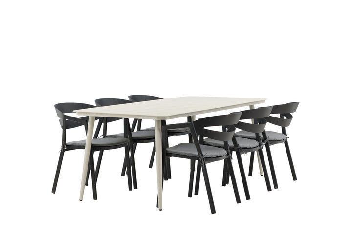 Venture Home Lina Dining Table - Beige - 200*90 _1+ Slit - Dining Chair inc Cushion- Black /Grey - Aluminium - _6
