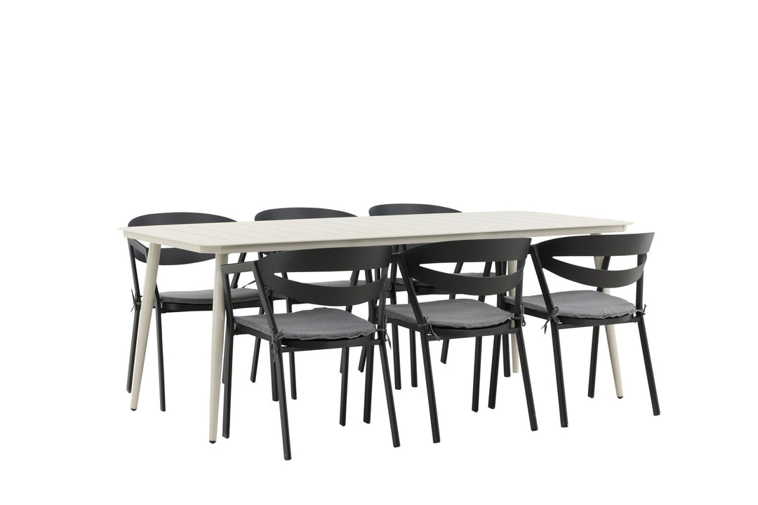 Venture Home Lina Dining Table - Beige - 200*90 _1+ Slit - Dining Chair inc Cushion- Black /Grey - Aluminium - _6