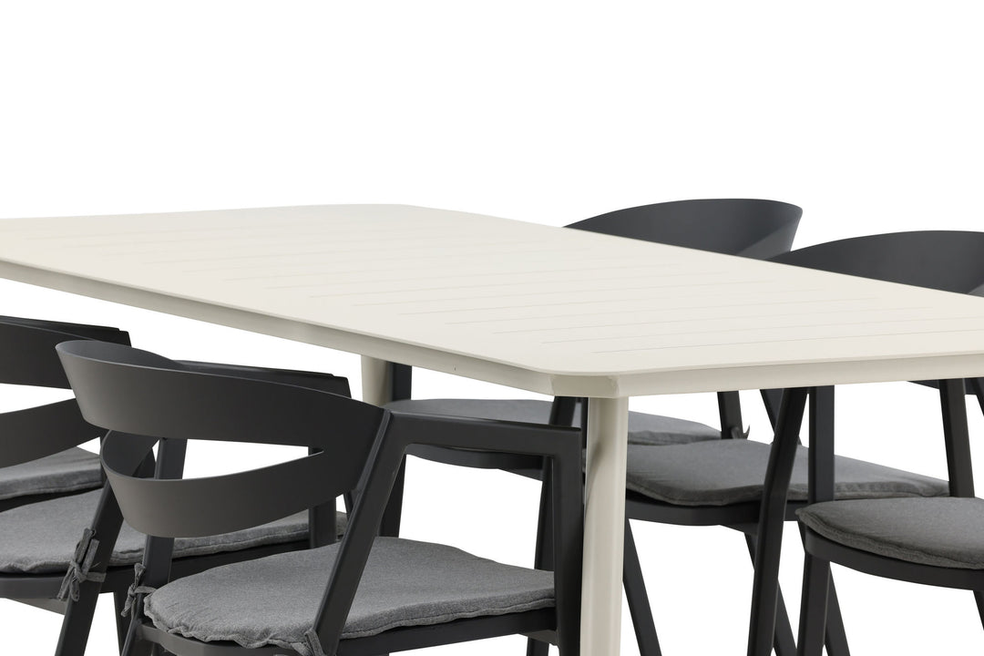 Venture Home Lina Dining Table - Beige - 200*90 _1+ Slit - Dining Chair inc Cushion- Black /Grey - Aluminium - _6