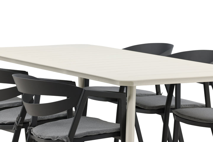 Venture Home Lina Dining Table - Beige - 200*90 _1+ Slit - Dining Chair inc Cushion- Black /Grey - Aluminium - _6